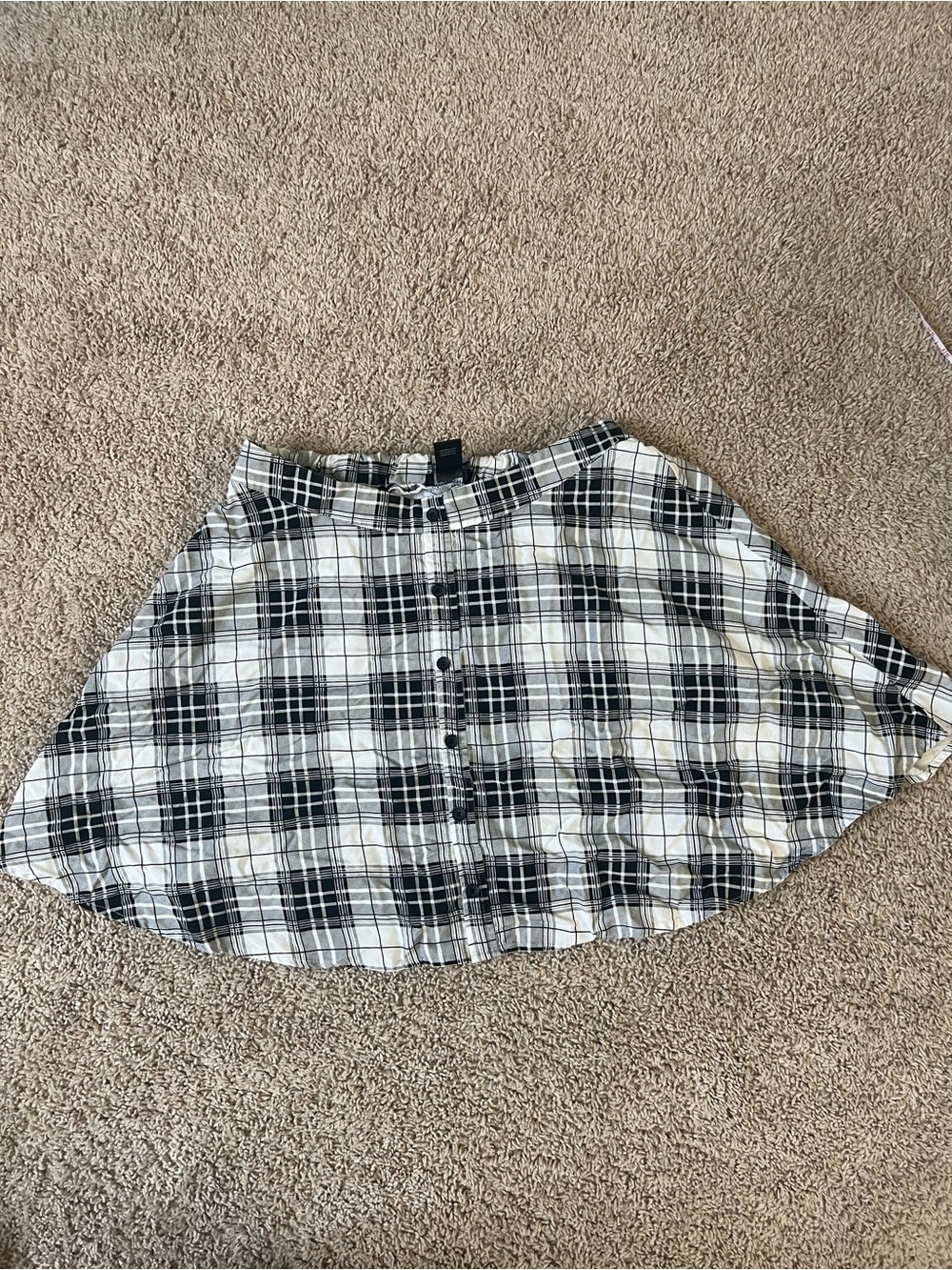 Black & White Plaid Circle Skirt with Front Buttons